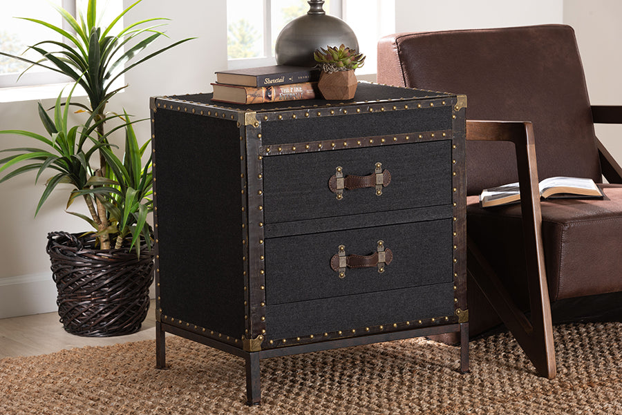 Baxton Studio Laura Vintage Black Canvas 2-Drawer End Table Trunk FredCo