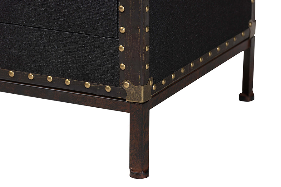 Baxton Studio Laura Vintage Black Canvas 2-Drawer End Table Trunk FredCo
