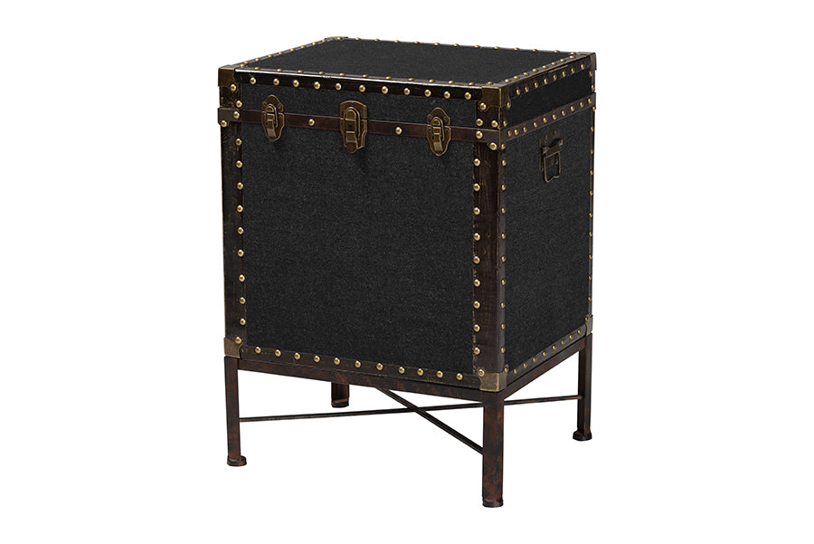 Baxton Studio Laura Vintage Black Canvas Lift-Top Trunk End Table FredCo