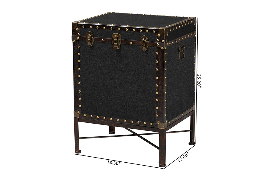 Baxton Studio Laura Vintage Black Canvas Lift-Top Trunk End Table FredCo