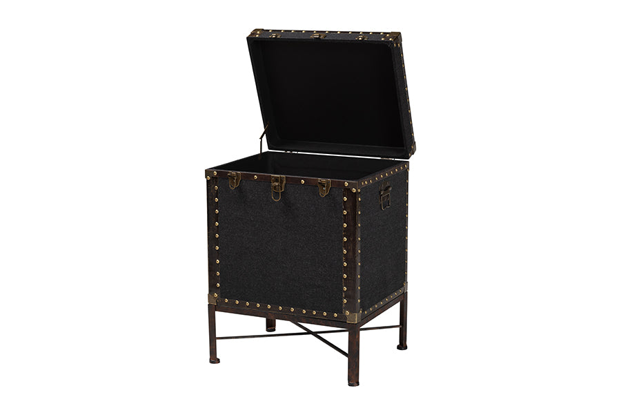 Baxton Studio Laura Vintage Black Canvas Lift-Top Trunk End Table FredCo