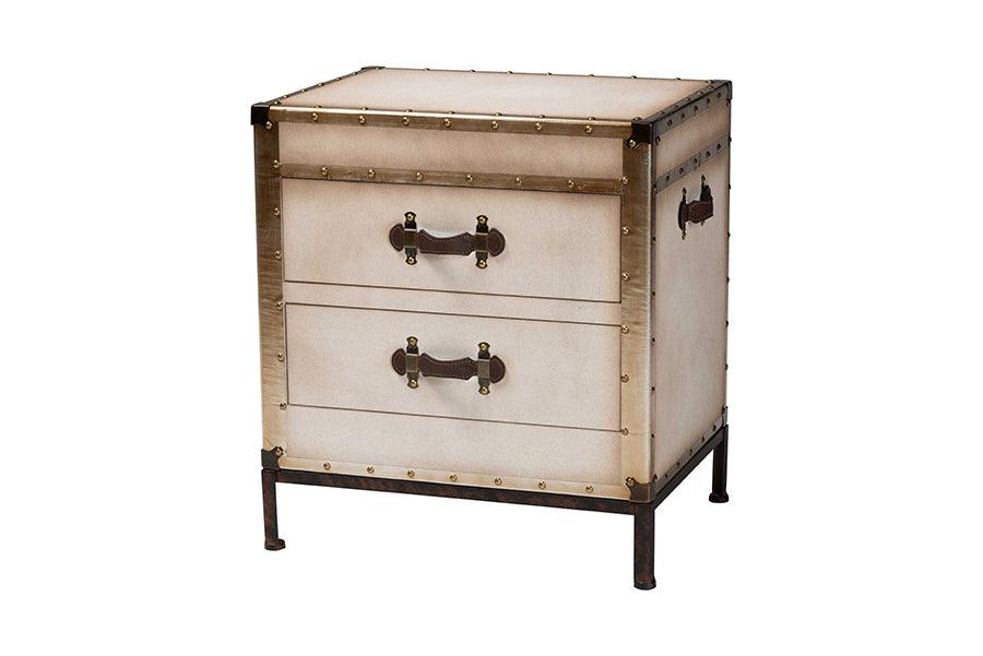 Baxton Studio Laura Vintage White Canvas 2-Drawer End Table Trunk FredCo