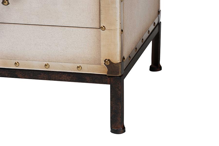 Baxton Studio Laura Vintage White Canvas 2-Drawer End Table Trunk FredCo