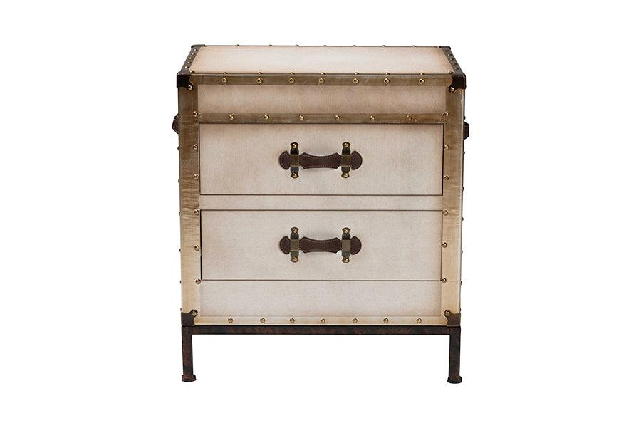 Baxton Studio Laura Vintage White Canvas 2-Drawer End Table Trunk FredCo