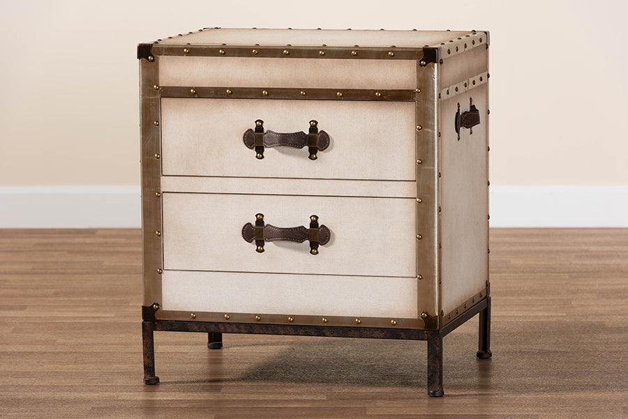 Baxton Studio Laura Vintage White Canvas 2-Drawer End Table Trunk FredCo