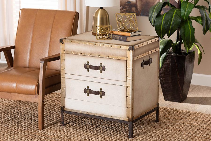 Baxton Studio Laura Vintage White Canvas 2-Drawer End Table Trunk FredCo