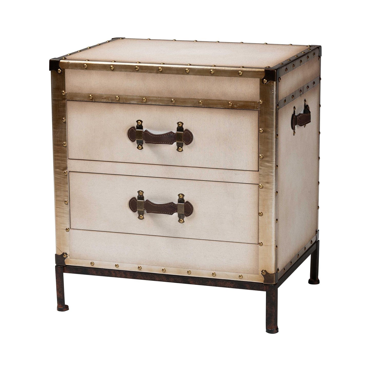 Baxton Studio Laura Vintage White Canvas 2-Drawer End Table Trunk FredCo