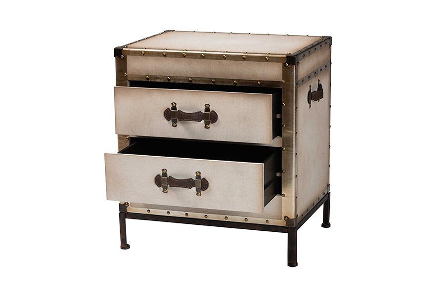 Baxton Studio Laura Vintage White Canvas 2-Drawer End Table Trunk FredCo