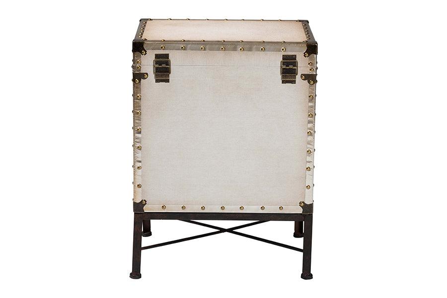 Baxton Studio Laura Vintage White Canvas Lift-Top Trunk End Table FredCo