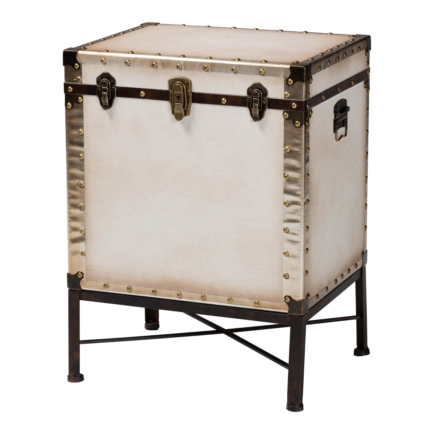 Baxton Studio Laura Vintage White Canvas Lift-Top Trunk End Table FredCo