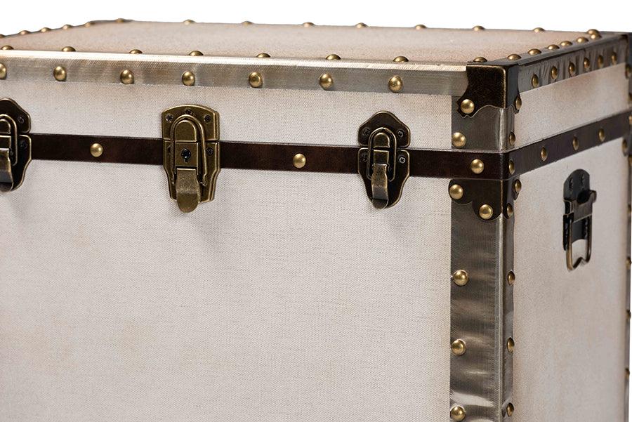 Baxton Studio Laura Vintage White Canvas Lift-Top Trunk End Table FredCo
