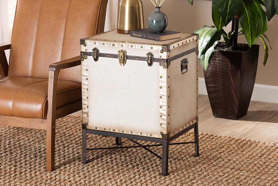 Baxton Studio Laura Vintage White Canvas Lift-Top Trunk End Table FredCo