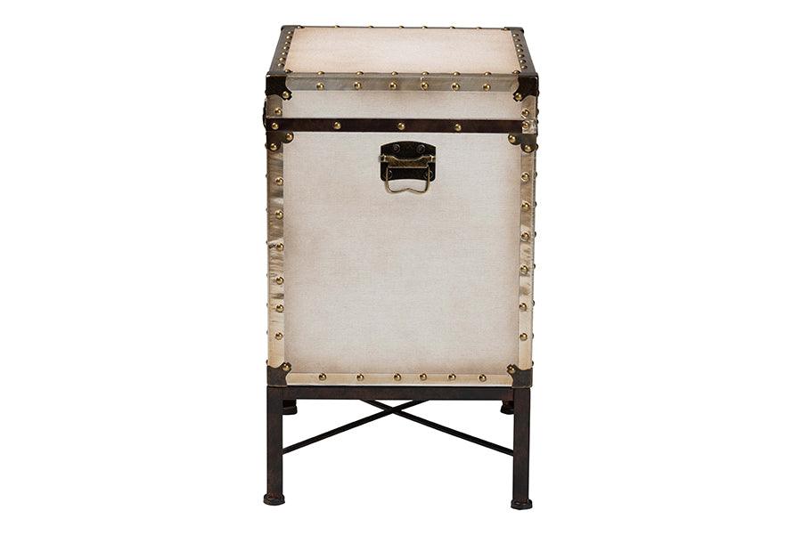 Baxton Studio Laura Vintage White Canvas Lift-Top Trunk End Table FredCo