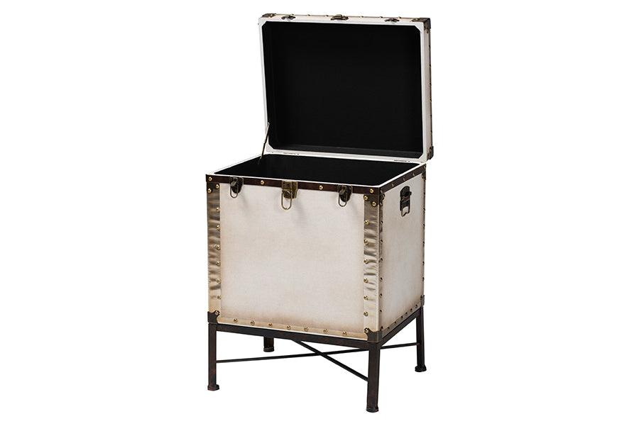 Baxton Studio Laura Vintage White Canvas Lift-Top Trunk End Table FredCo