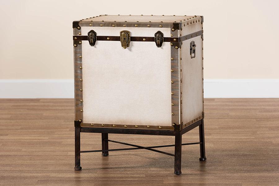 Baxton Studio Laura Vintage White Canvas Lift-Top Trunk End Table FredCo