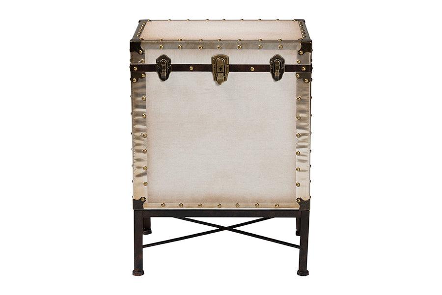 Baxton Studio Laura Vintage White Canvas Lift-Top Trunk End Table FredCo