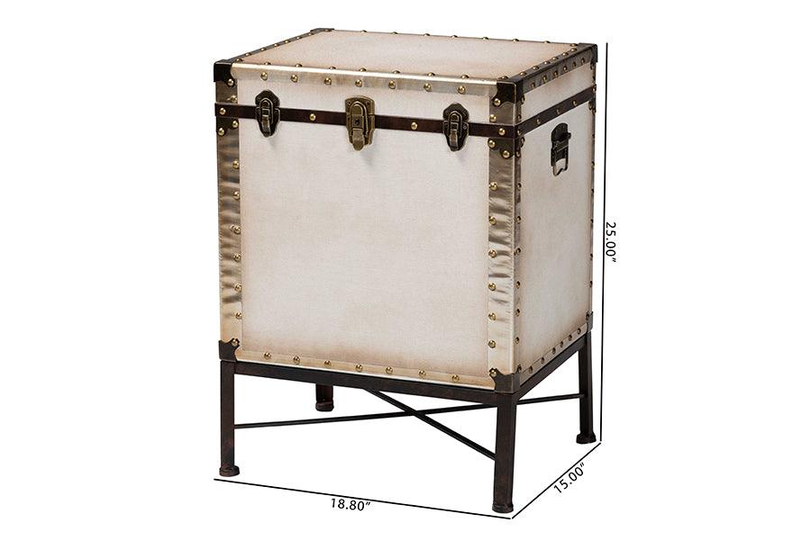 Baxton Studio Laura Vintage White Canvas Lift-Top Trunk End Table FredCo