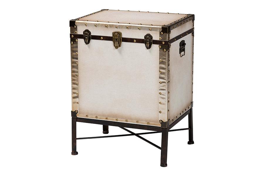 Baxton Studio Laura Vintage White Canvas Lift-Top Trunk End Table FredCo