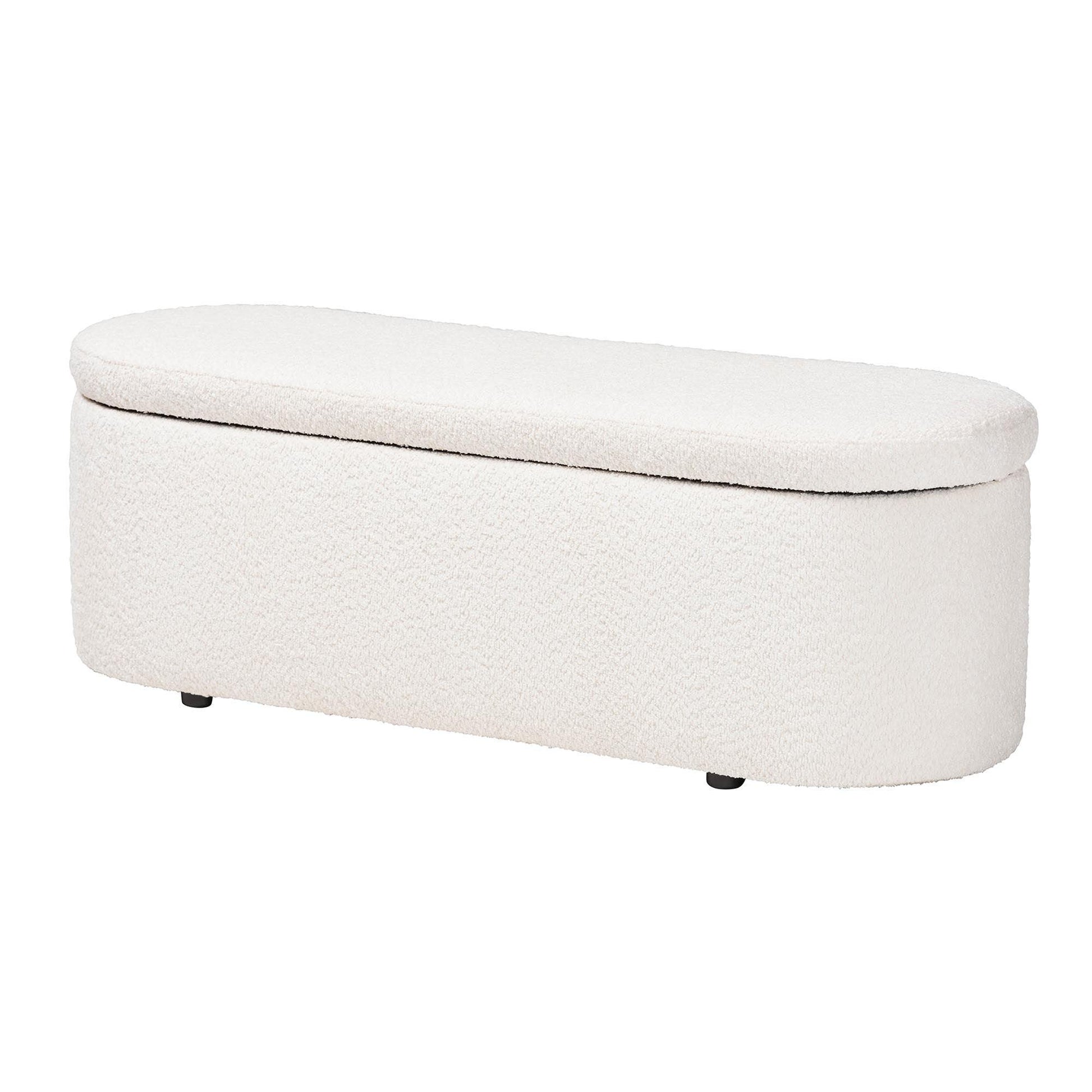 Baxton Studio Lavina Modern White Teddy-Bear Fabric Storage Bench FredCo