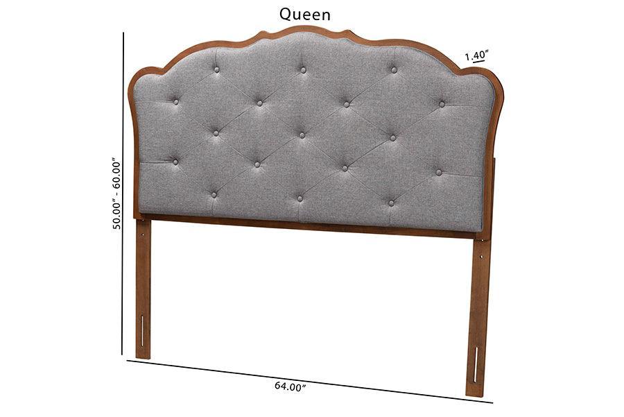 Baxton Studio Leandra Classic and Traditional Grey Fabric and Walnut Brown Finished Wood Headboard FredCo