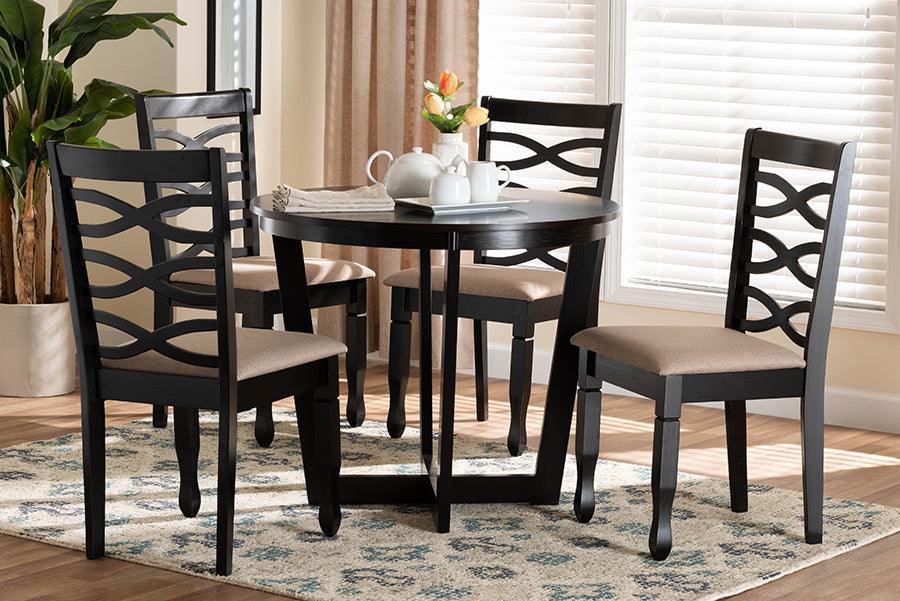 Baxton Studio Leda Modern Sand Fabric and Dark Brown Finished Wood 5-Piece Dining Set FredCo