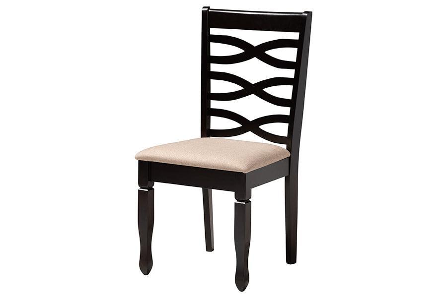 Baxton Studio Leda Modern Sand Fabric and Dark Brown Finished Wood 5-Piece Dining Set FredCo