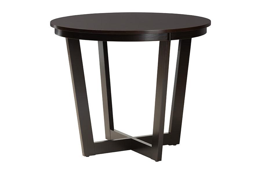 Baxton Studio Leda Modern Sand Fabric and Dark Brown Finished Wood 5-Piece Dining Set FredCo