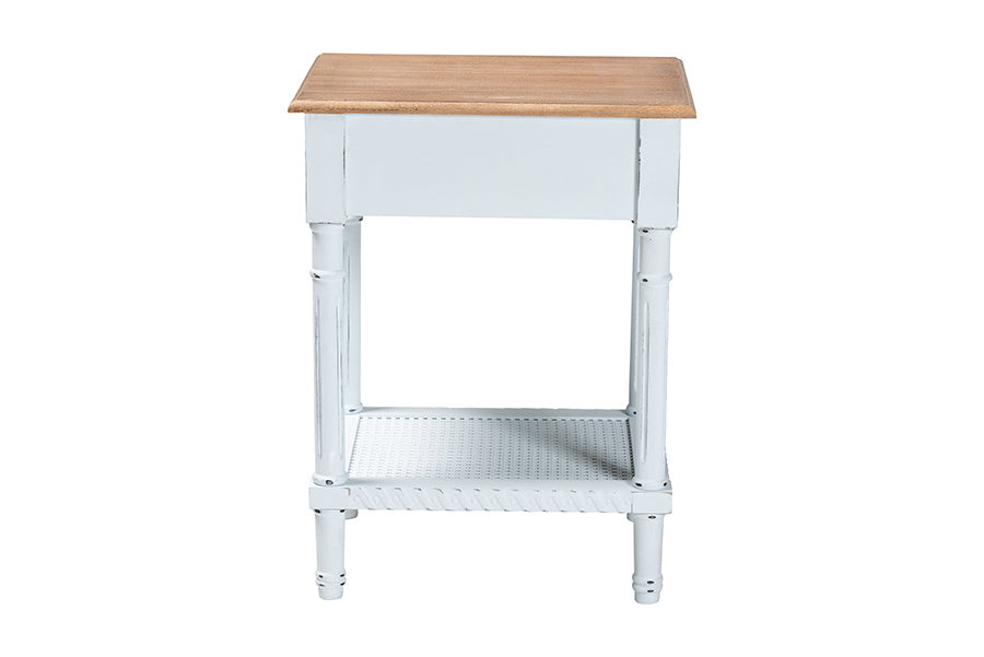 Baxton Studio Legrand Classic French Two-Tone White and Natural Brown 1-Drawer End Table FredCo
