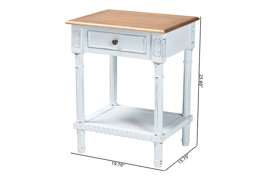 Baxton Studio Legrand Classic French Two-Tone White and Natural Brown 1-Drawer End Table FredCo