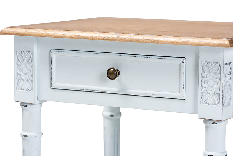 Baxton Studio Legrand Classic French Two-Tone White and Natural Brown 1-Drawer End Table FredCo
