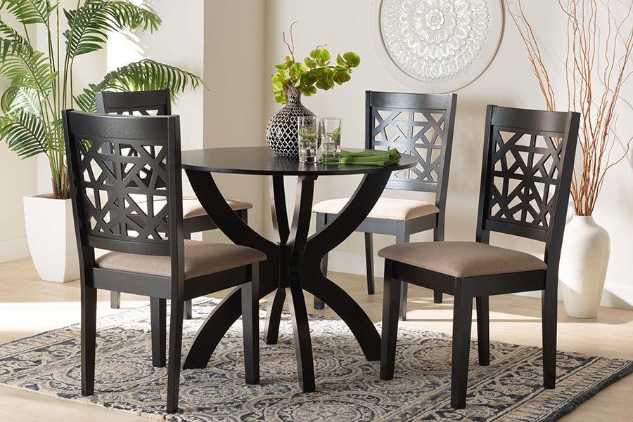 Baxton Studio Lena Modern Beige Fabric and Dark Brown Finished Wood 5-Piece Dining Set FredCo