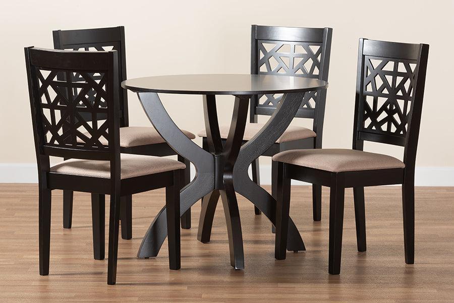 Baxton Studio Lena Modern Beige Fabric and Dark Brown Finished Wood 5-Piece Dining Set FredCo