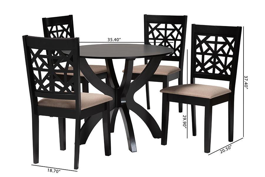 Baxton Studio Lena Modern Beige Fabric and Dark Brown Finished Wood 5-Piece Dining Set FredCo