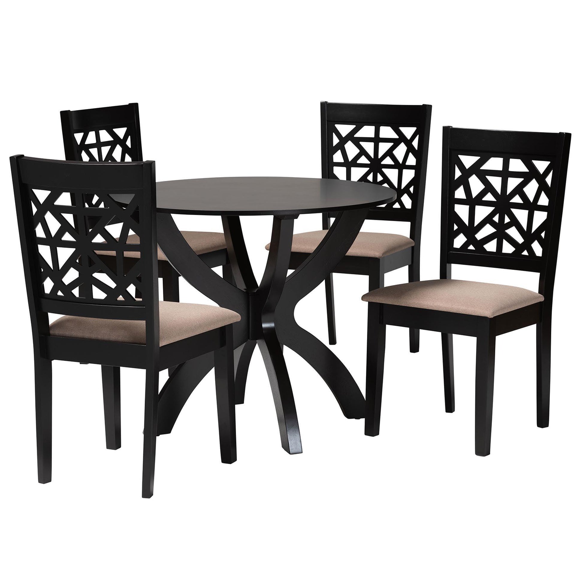 Baxton Studio Lena Modern Beige Fabric and Dark Brown Finished Wood 5-Piece Dining Set FredCo
