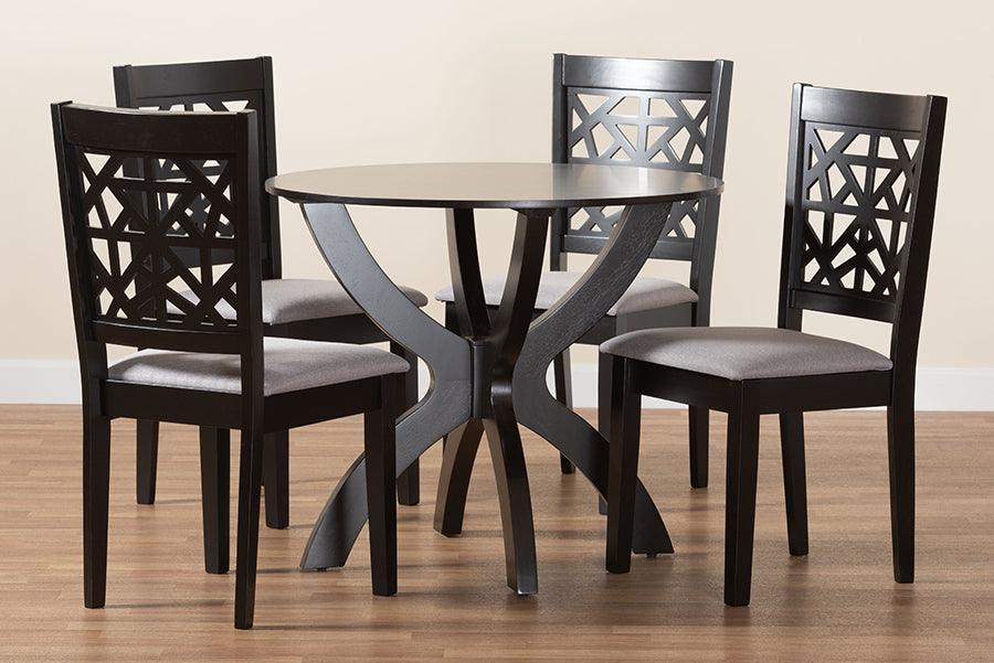 Baxton Studio Lena Modern Grey Fabric and Dark Brown Finished Wood 5-Piece Dining Set FredCo
