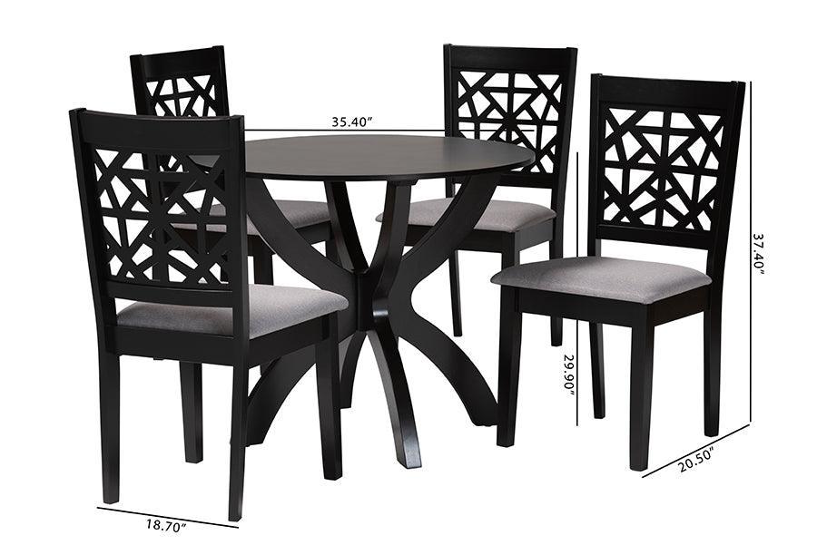 Baxton Studio Lena Modern Grey Fabric and Dark Brown Finished Wood 5-Piece Dining Set FredCo
