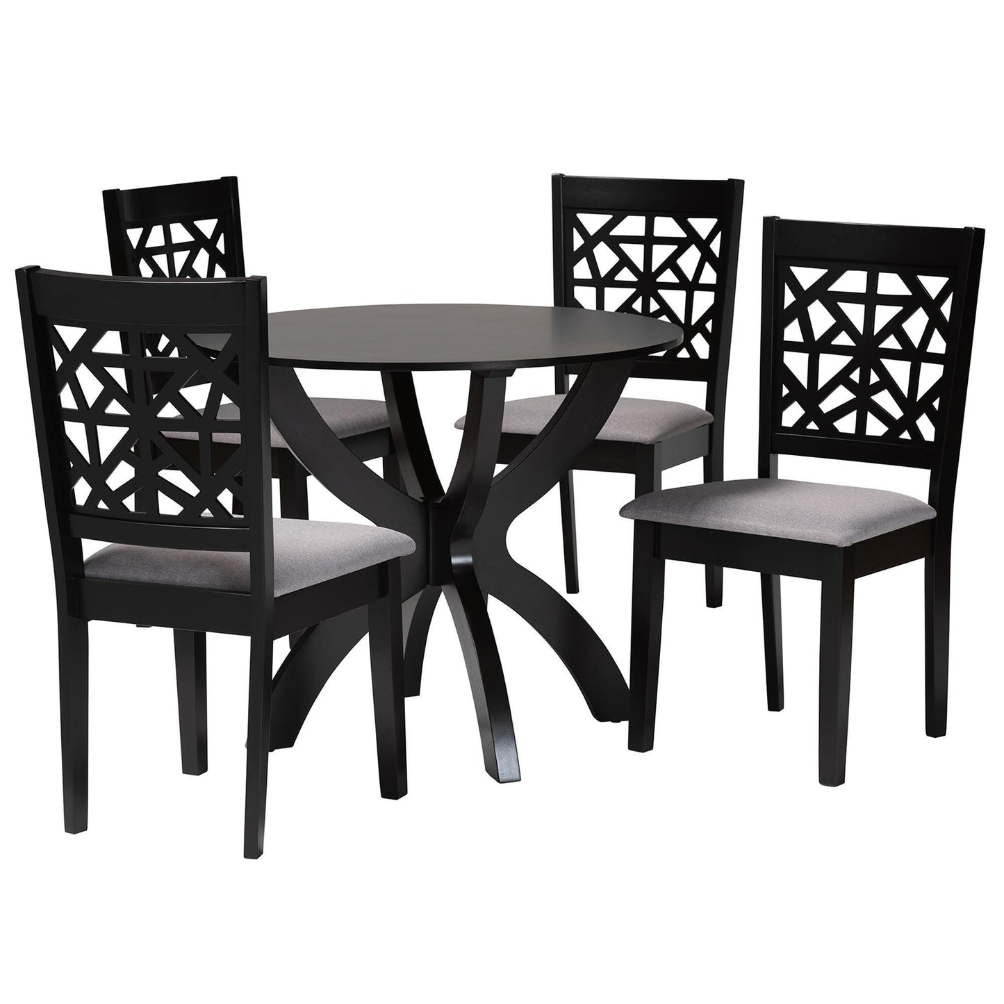 Baxton Studio Lena Modern Grey Fabric and Dark Brown Finished Wood 5-Piece Dining Set FredCo