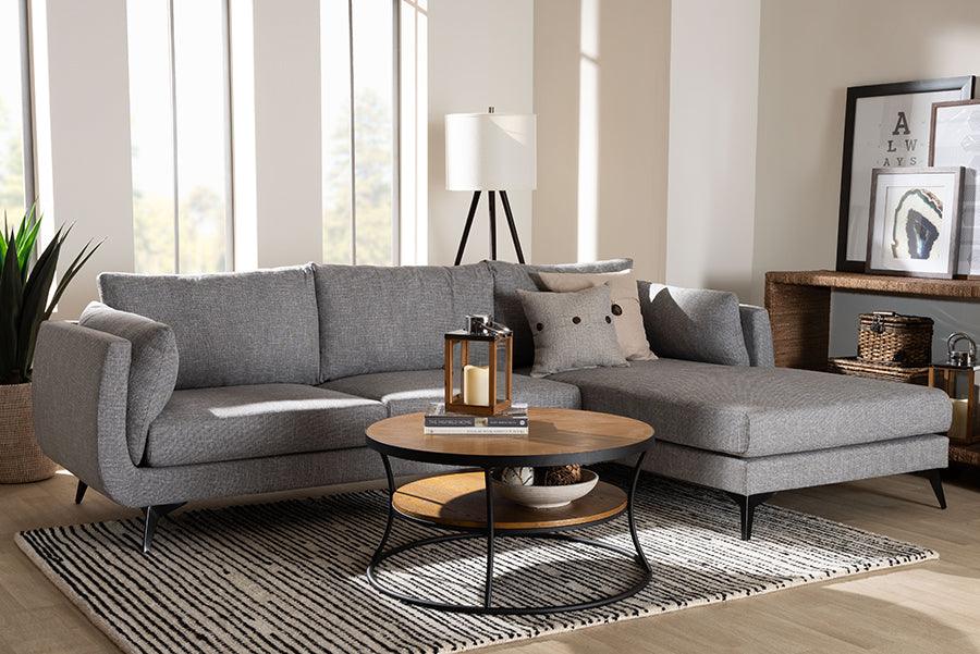 Baxton Studio Leni Modern Grey Twill Fabric Right Facing Sectional Sofa FredCo