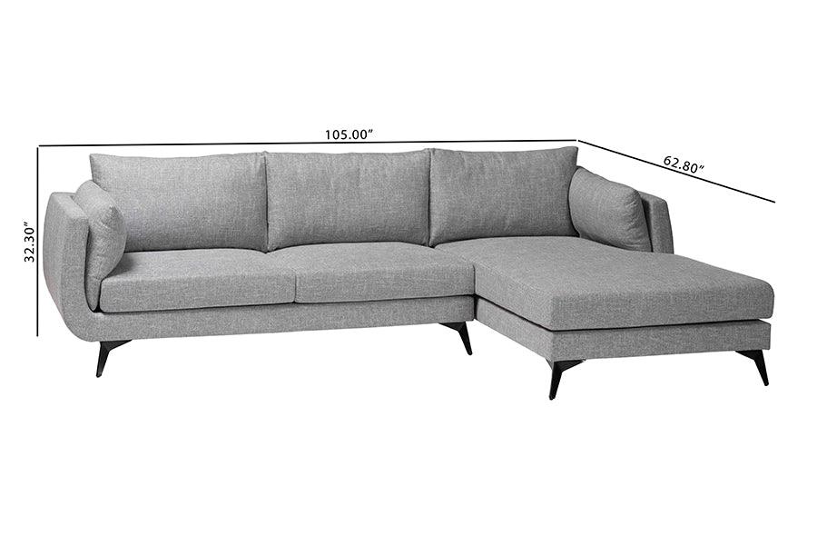 Baxton Studio Leni Modern Grey Twill Fabric Right Facing Sectional Sofa FredCo