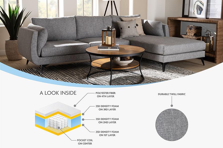 Baxton Studio Leni Modern Grey Twill Fabric Right Facing Sectional Sofa FredCo