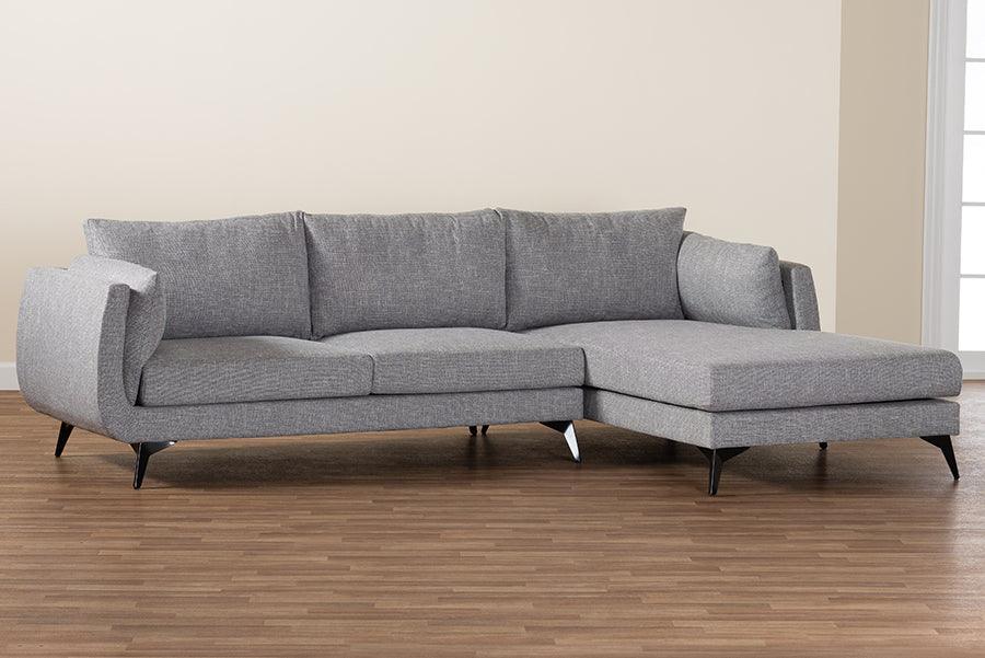 Baxton Studio Leni Modern Grey Twill Fabric Right Facing Sectional Sofa FredCo