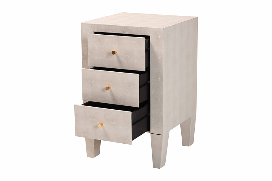 Baxton Studio Leyna Modern Beige Faux Shagreen 3-Drawer End Table FredCo