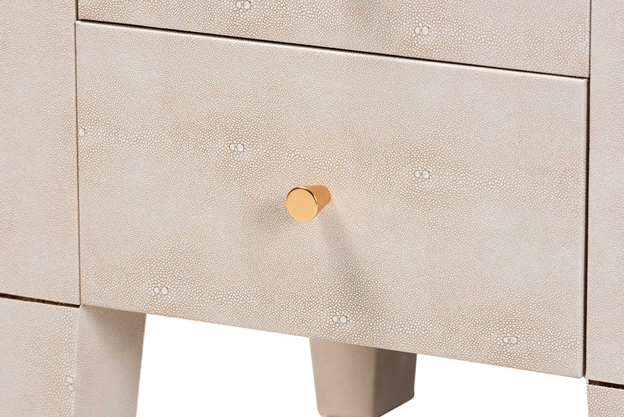 Baxton Studio Leyna Modern Beige Faux Shagreen 3-Drawer End Table FredCo