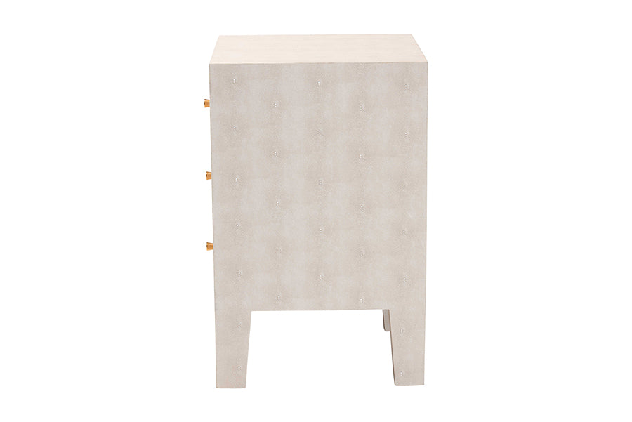 Baxton Studio Leyna Modern Beige Faux Shagreen 3-Drawer End Table FredCo