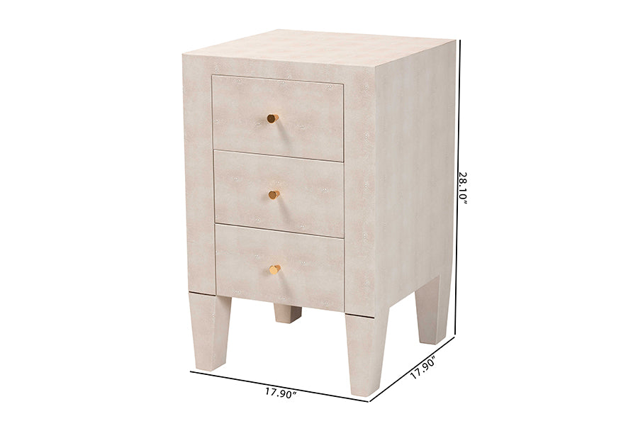 Baxton Studio Leyna Modern Beige Faux Shagreen 3-Drawer End Table FredCo