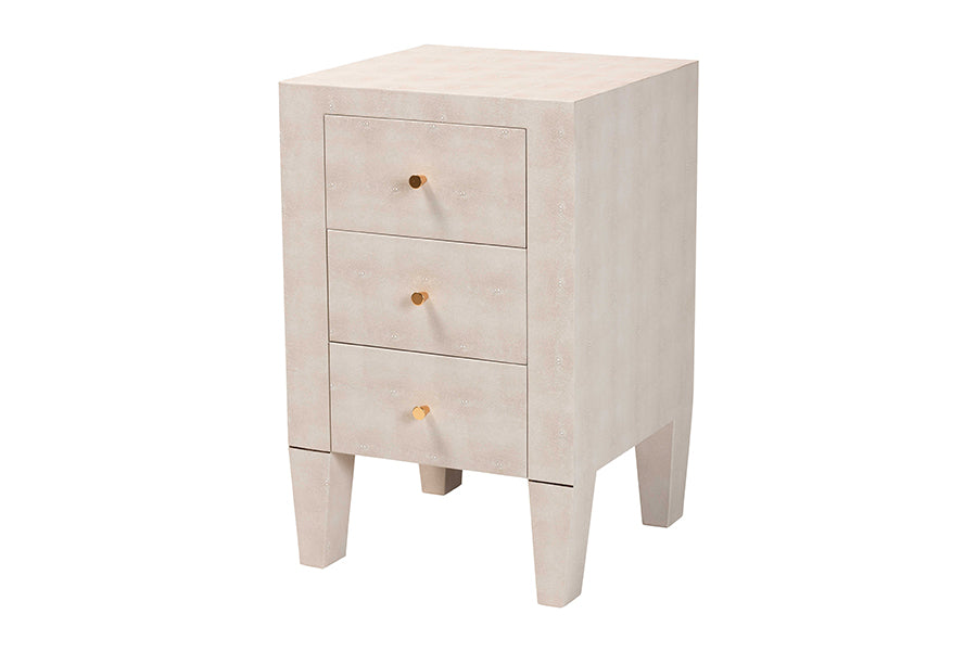Baxton Studio Leyna Modern Beige Faux Shagreen 3-Drawer End Table FredCo