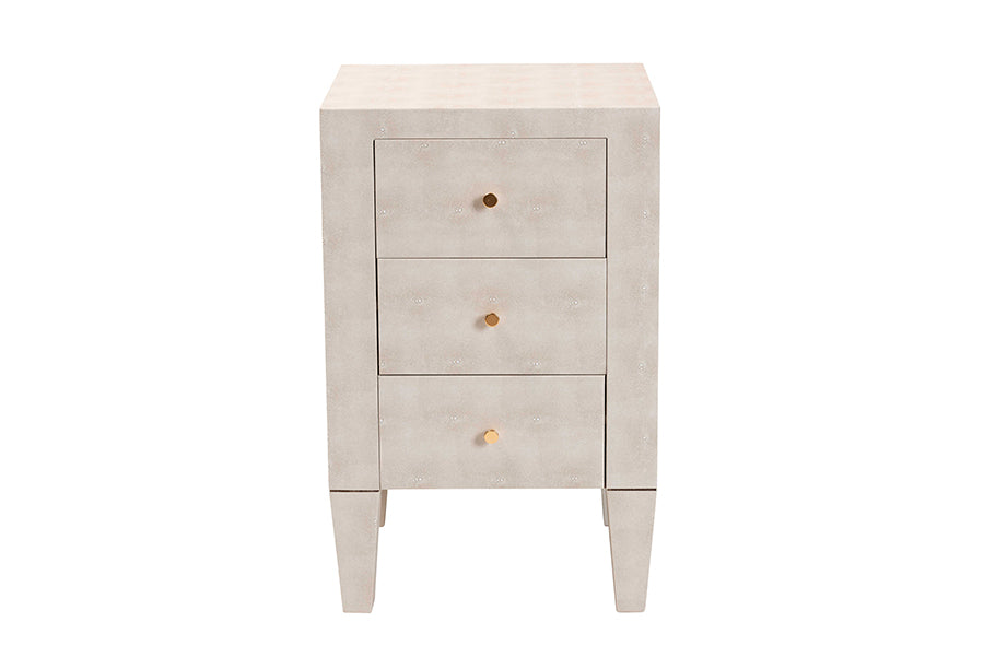 Baxton Studio Leyna Modern Beige Faux Shagreen 3-Drawer End Table FredCo