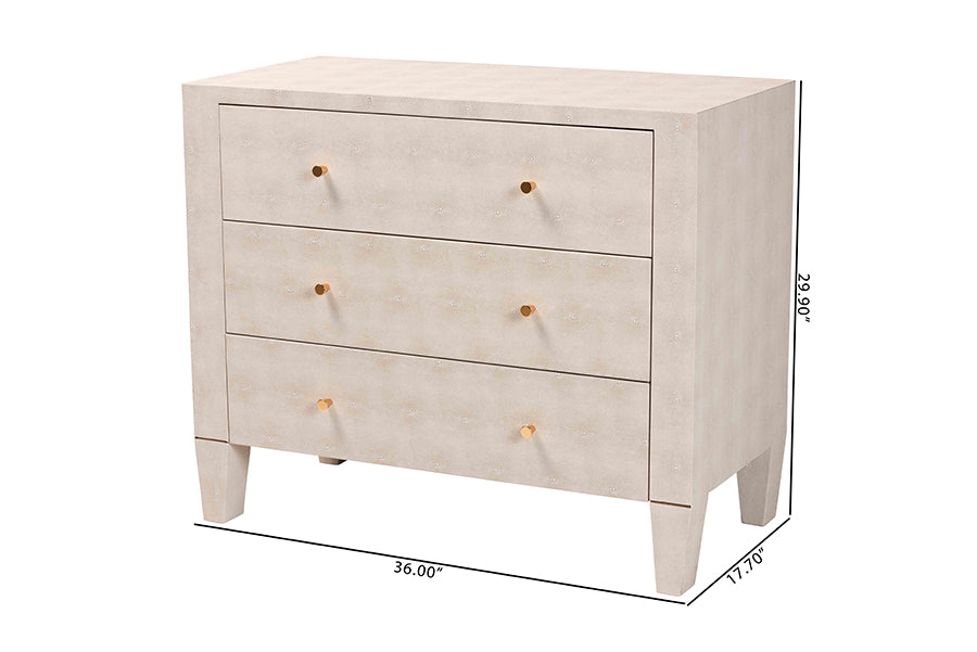 Baxton Studio Leyna Modern Beige Faux Shagreen 3-Drawer Storage Cabinet FredCo