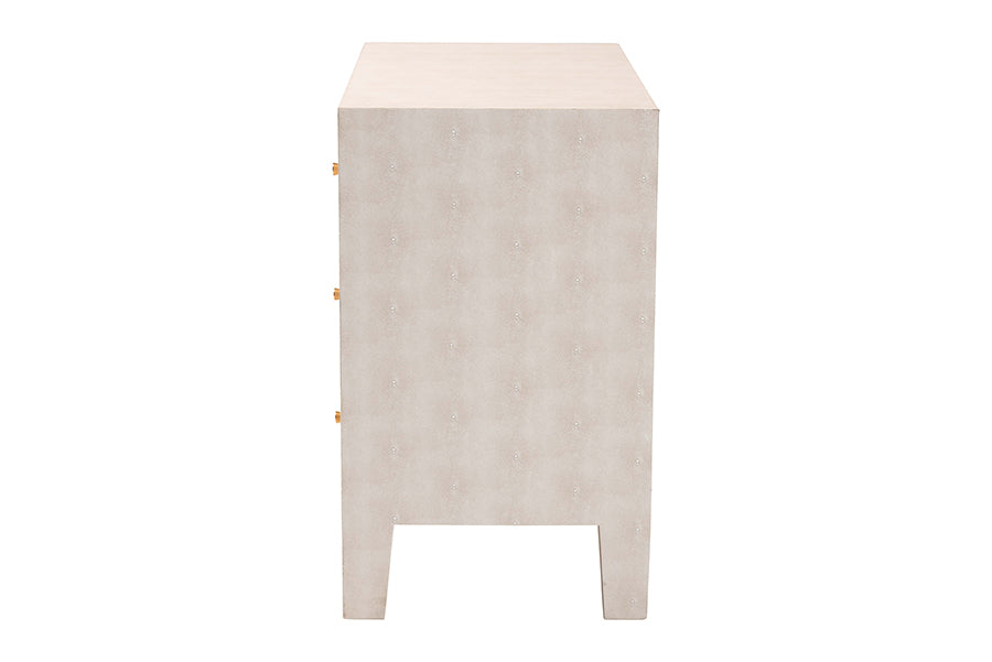Baxton Studio Leyna Modern Beige Faux Shagreen 3-Drawer Storage Cabinet FredCo