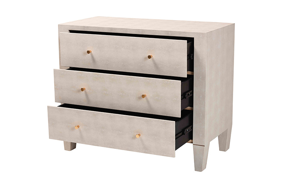 Baxton Studio Leyna Modern Beige Faux Shagreen 3-Drawer Storage Cabinet FredCo